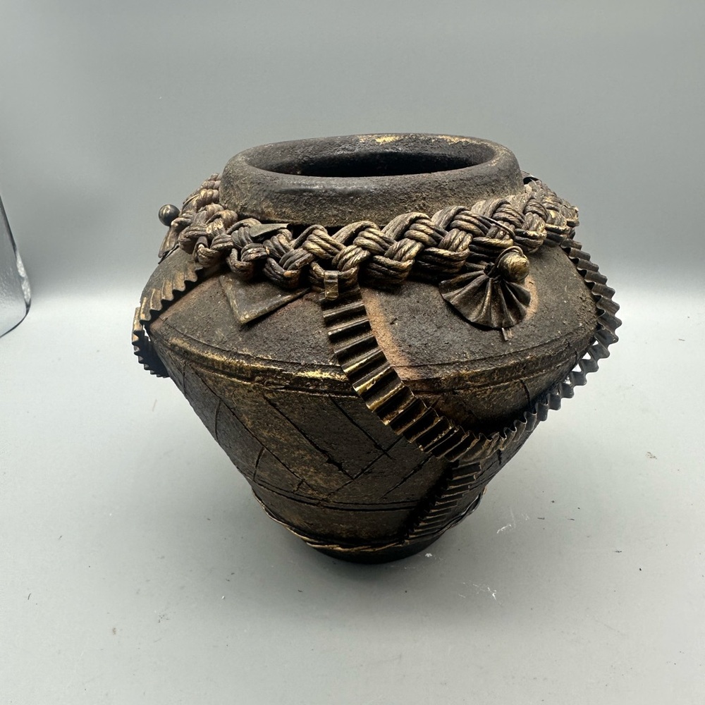 Stunning Gothic clay and metal vintage vase